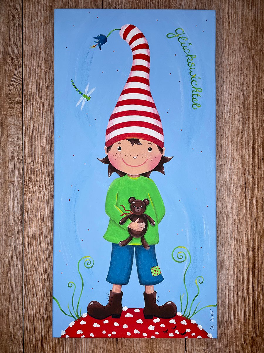 Wichtelbild, Glückswichtel-Unikat auf Keilrahmen, Acrylmalerei